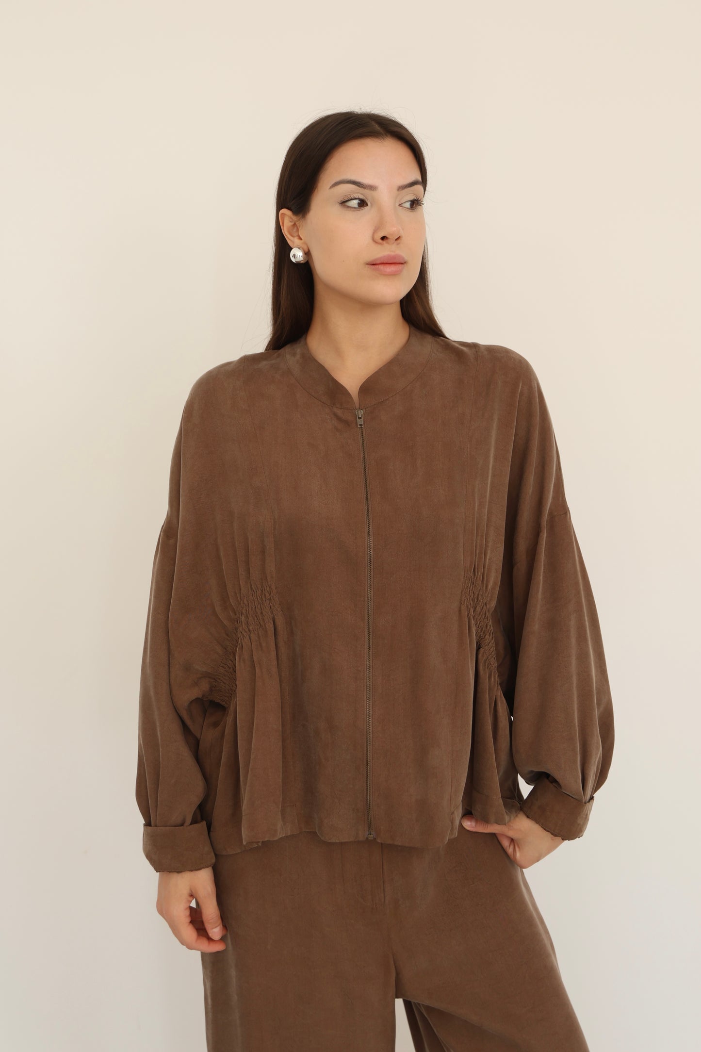 Brown Zipper Detail Jacket-M20