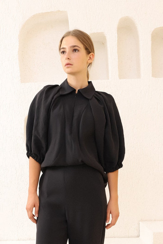 Black Zippered Collar Shirt