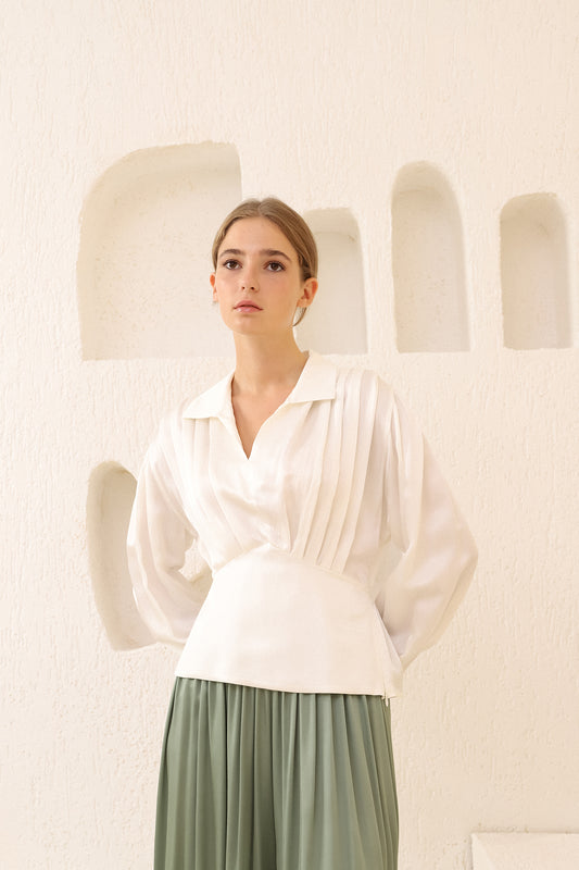 V-neck Pleated Shirt