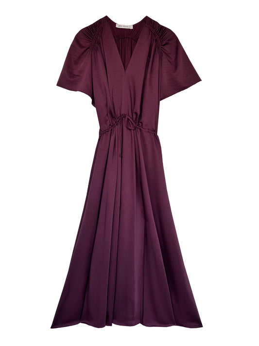Burgundy V-neck Slit Detail Dress
