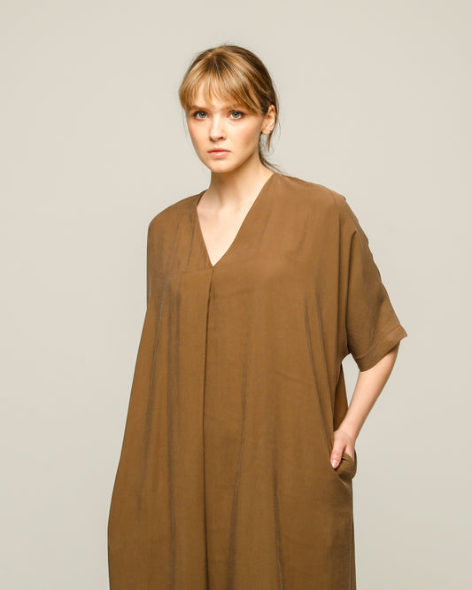 Brown Pocket Oversize Midi Dress