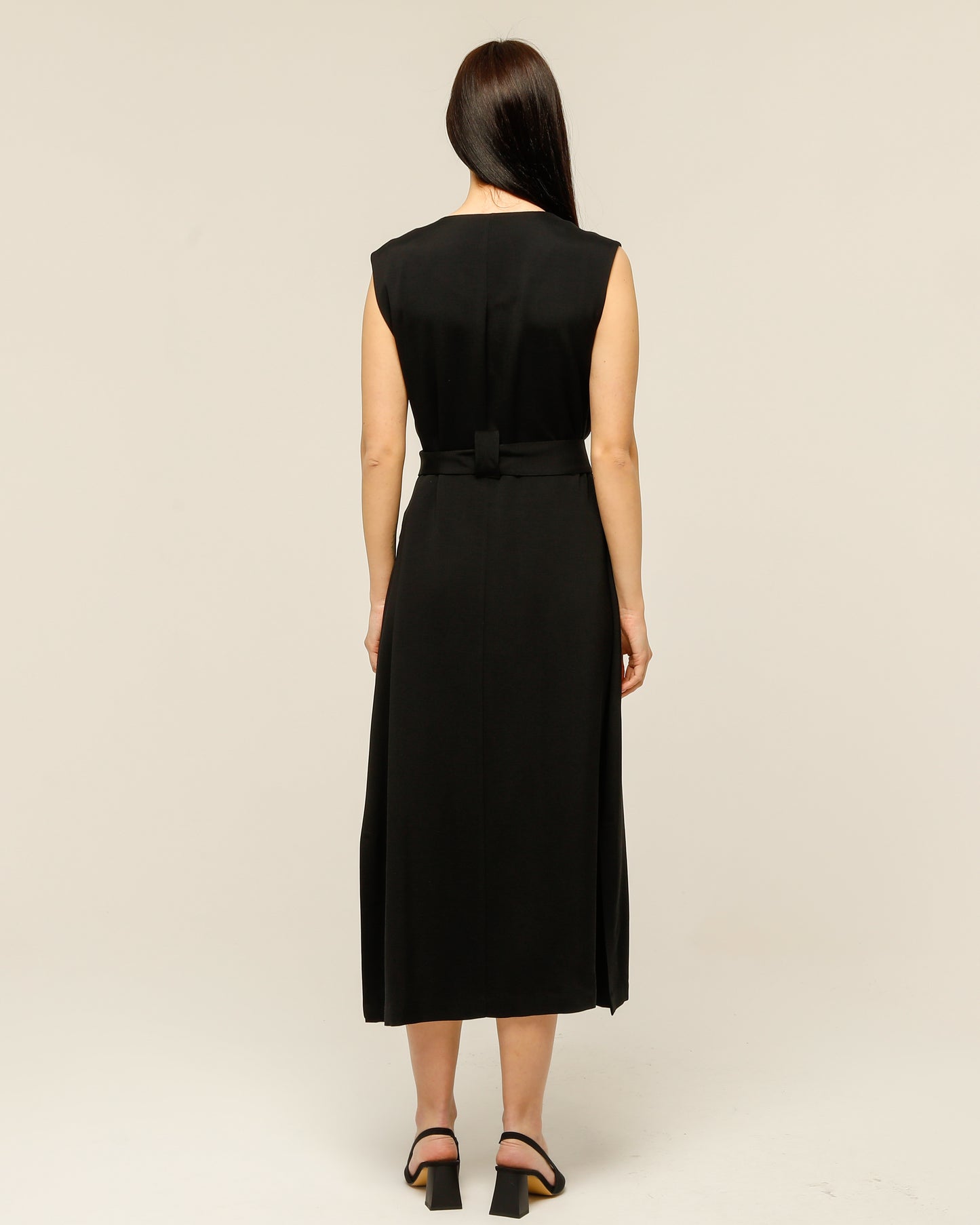 Black Dress With Buttoned Waist Belt