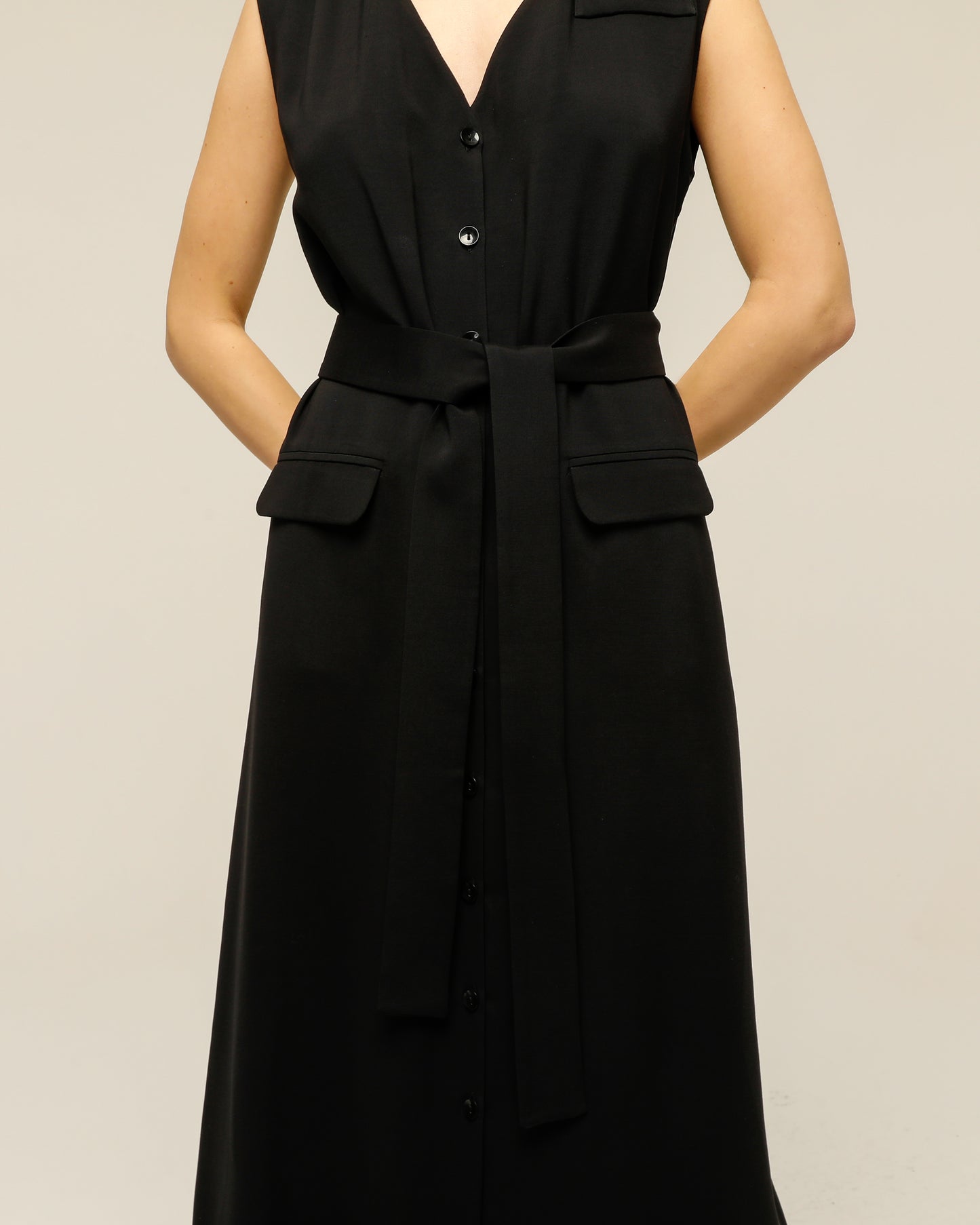 Black Dress With Buttoned Waist Belt