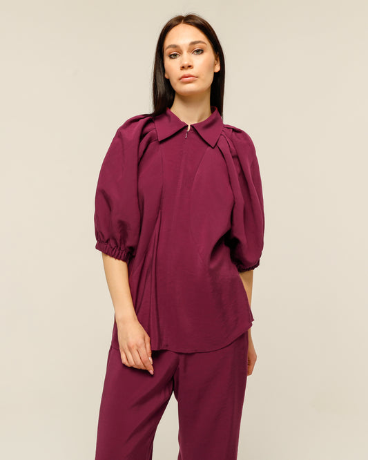 Burgundy Zippered Collar Shirt