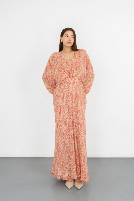 Orange Maxi Batwing Sleeve Dress-EL283