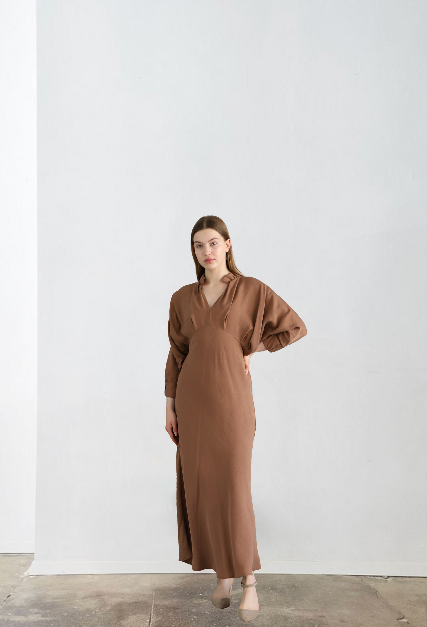 V-neck Brown Dress