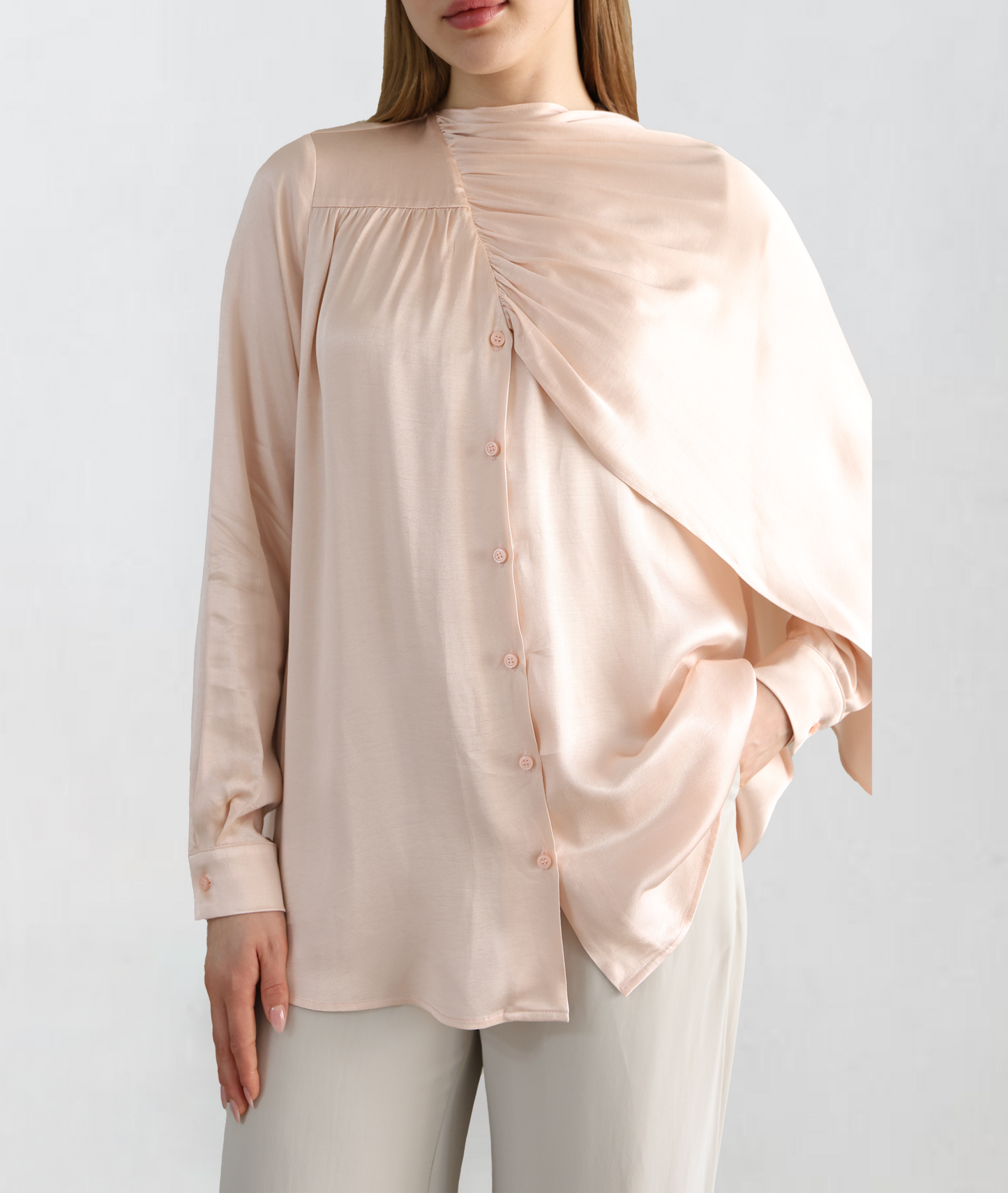 Shawl Detailed Powder Pink Shirt