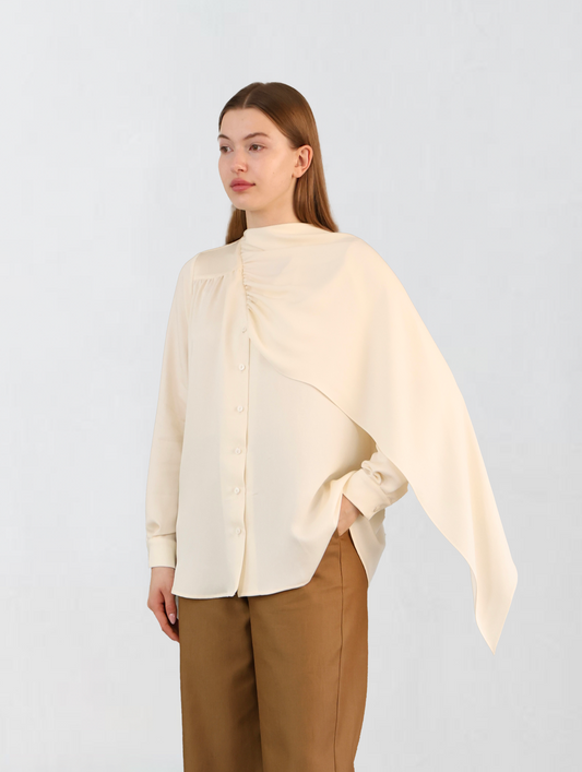 Shawl Detailed Ecru Shirt